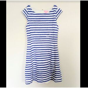 Lilly Pulitzer Briella Dress Size M Striped Blue and White with Lilly logo